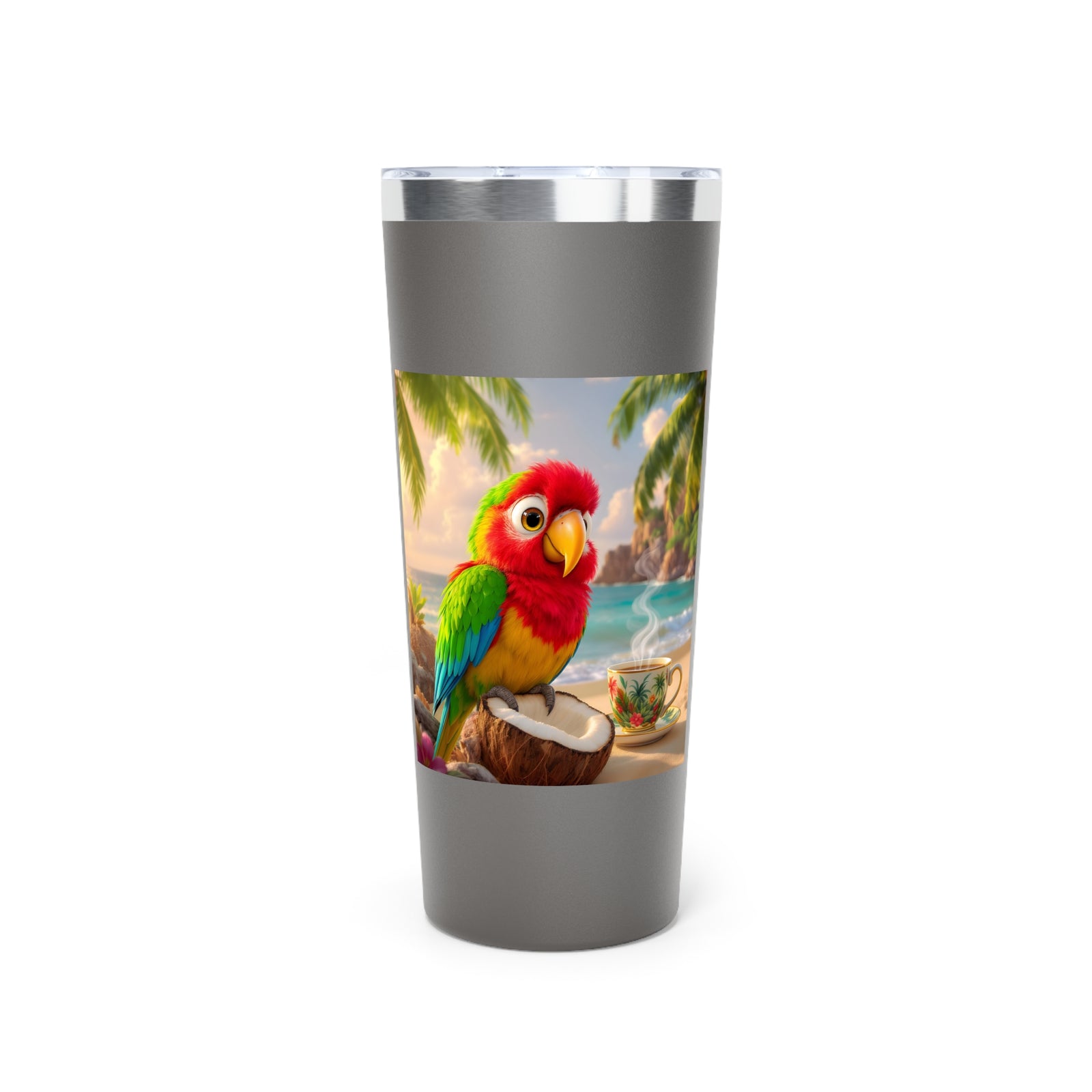 Tiki the Parrot ~ 22oz Insulated Tumbler, Vacuum Copper Travel Cup