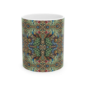 Ceramic White Mug - 11oz & 15oz, Kaleido Peacock Royals