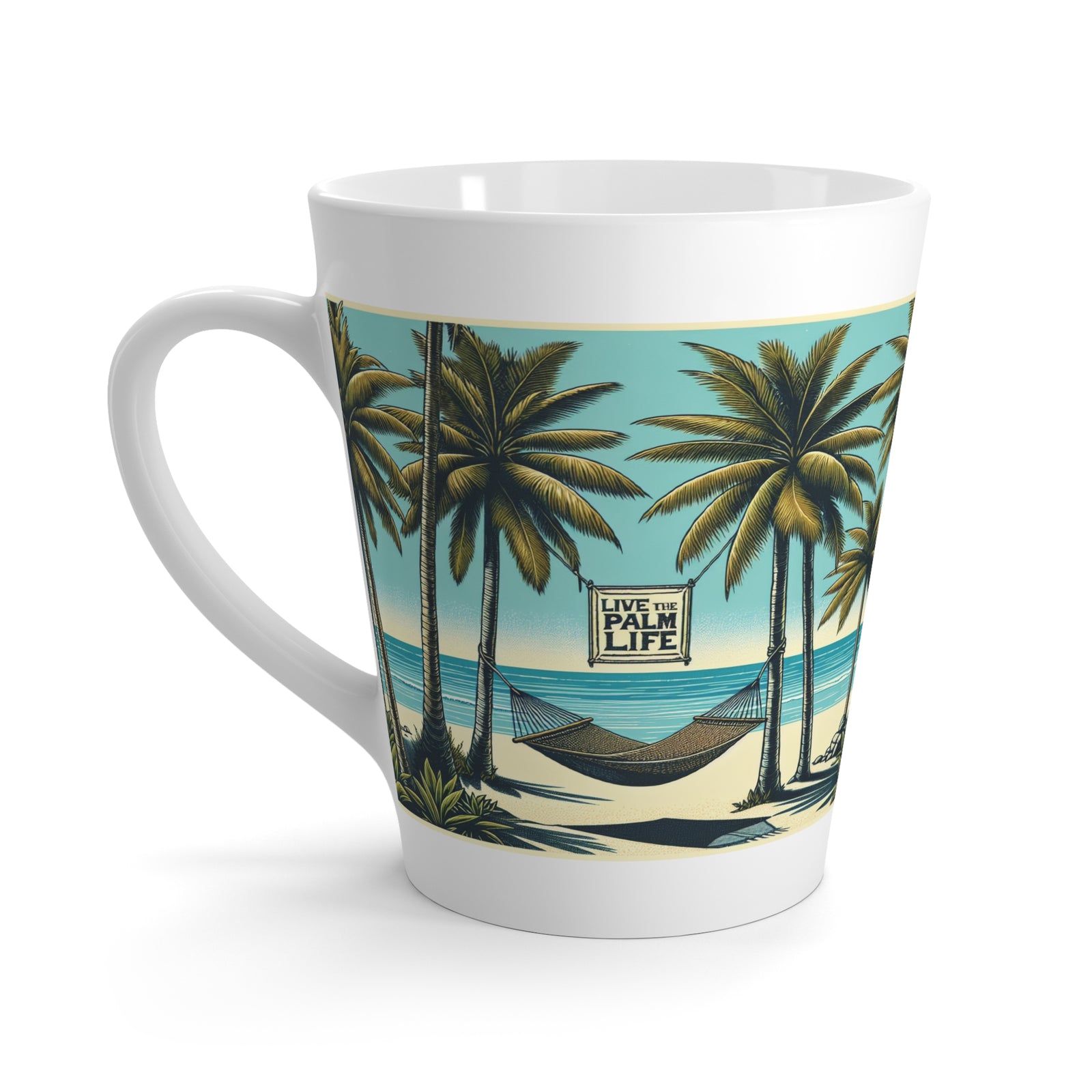 Latte White Mug - Perfect for Tropical Lovers & Coffee Enthusiasts / Hammock on the Beach