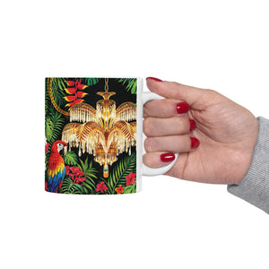 White Ceramic Mug — Holllywood Regency Parrot (11oz, 15oz)
