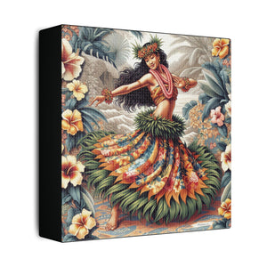 ropical Wall Art ~ Hawaiian Hula Dancer Satin Canvas Print, Black