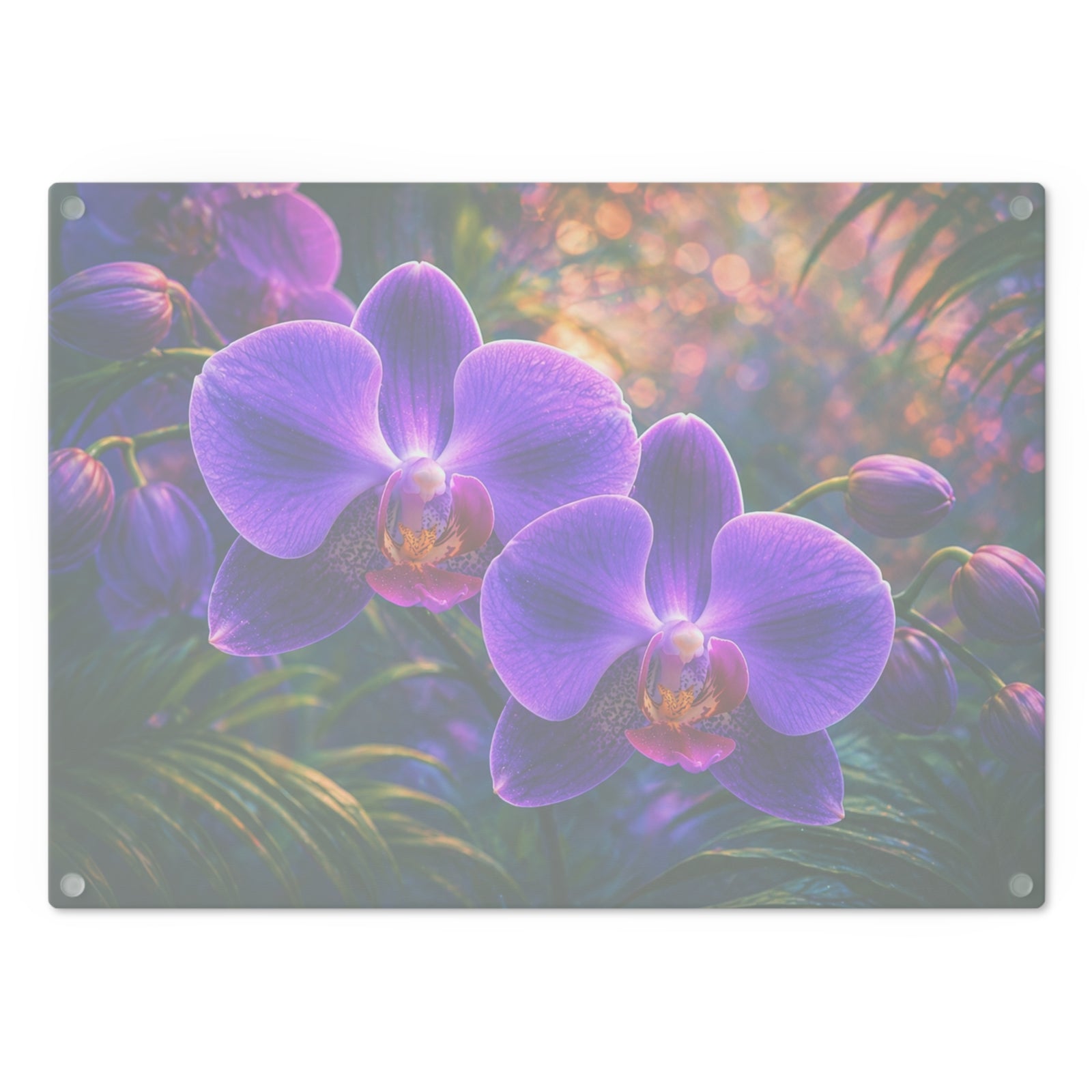 Glass Coffee Station Tray — Twilight Orchids, Glass, 2 sizes
