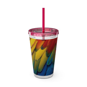 Tropical Tumbler with Straw | 16 oz: Parrot Macaw Feathers