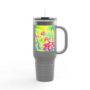 Insulated Travel Mug, 40oz / Tropical Doodles, Yellow - Perfect for Outdoor Adventures