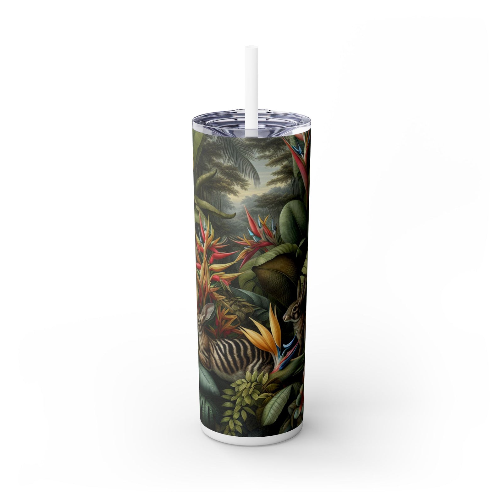 Rainforest Rabbit Outing - Skinny Matte Tumbler 20oz with Straw - Stainless Steel, 7 Colors
