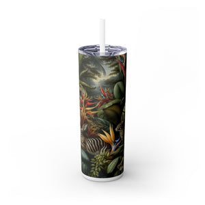 Rainforest Rabbit Outing - Skinny Matte Tumbler 20oz with Straw - Stainless Steel, 7 Colors