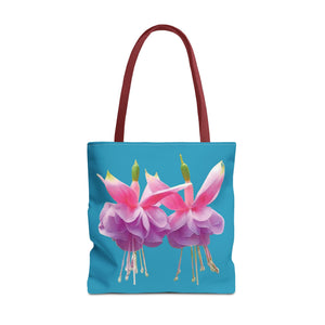 Two Fuschsias Tropical Flower Tote Bag/Turquoise - 3 Sizes