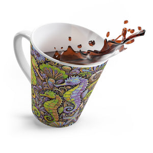 Latte White Mug - Seahorses, Yellow and Purple