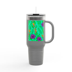 Midnight Flower Green Insulated Travel Mug - 40oz - Perfect for Outdoor Adventures