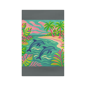 Tropical Microfiber Coffee/Tea Towel ~ Jumping Dolphins, Dark Grey