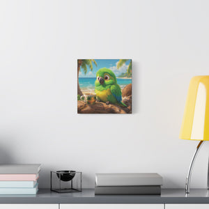 Tropical Beach Canvas - Lulu the Parrot Coffee Wall Art, Black