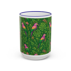 Accent Rim & Handle Coffee Mug ~ Parrot Family, Pink
