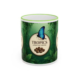 Accent Rim & Handle Coffee Mug — Tropics Lifestyle Coffee Butterfly Logo
