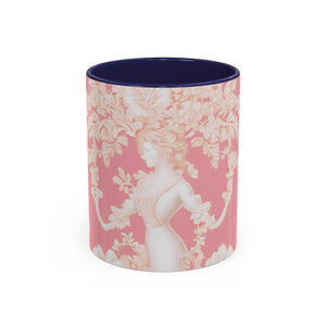 Accent Color Coffee Mug (11, 15oz), Pearl Lady Toile/Hibiscus Pink