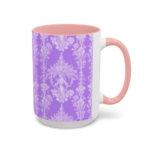 Accent Color Coffee Mug (11, 15oz), Pearl Lady Toile/Lavender Repeat