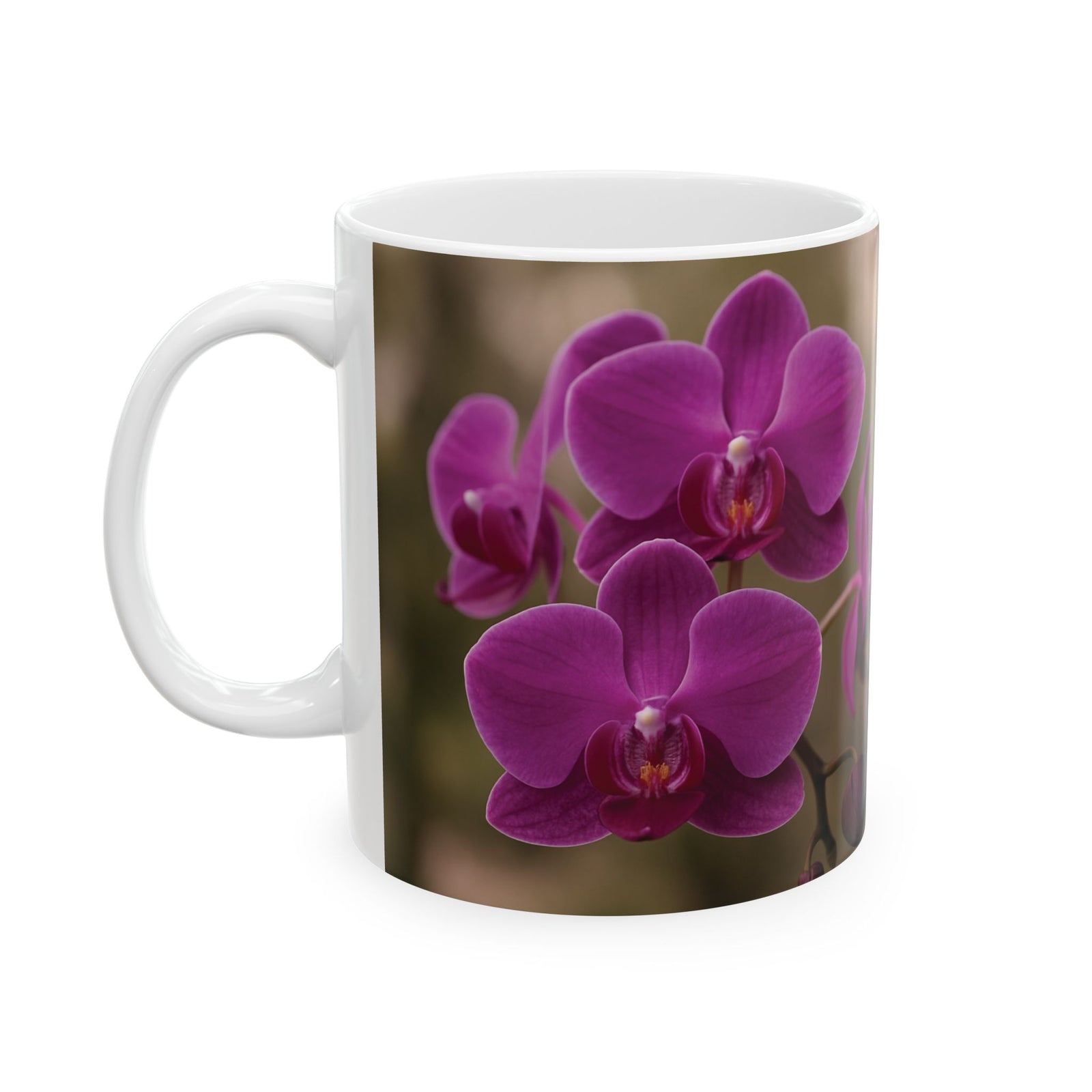 Ceramic White Mug - 11oz & 15oz, / Purple Orchids Majesty
