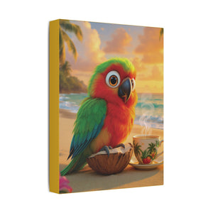 Tropical Beach Canvas - Tiki the Parrot Sunrise Wall Art, Yellow