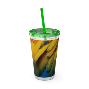 Tropical Tumbler with Straw | 16 oz: Parrot Macaw Feathers