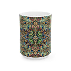 Ceramic White Mug - 11oz & 15oz, Kaleido Peacock Royals
