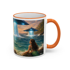 Accent Rim & Handle Coffee Mug — UFO & Mermaids
