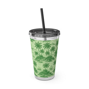 Tropical Tumbler with Straw | 16 oz: Faraway Toile/Green