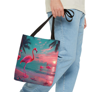 Neon Flamingos at Night Tote Bag - 3 Sizes