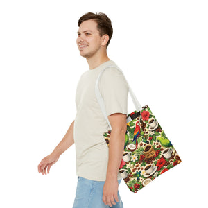 Tropical Parrots & Coffee Tote Bag, Green - 3 Sizes