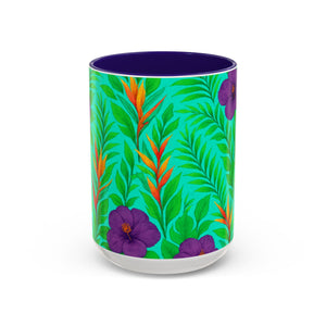 Accent Color White Mug - 11oz & 15oz / Midnight Flower Green