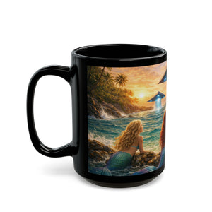 Black Coffee Mug - UFO & 3 Mermaids