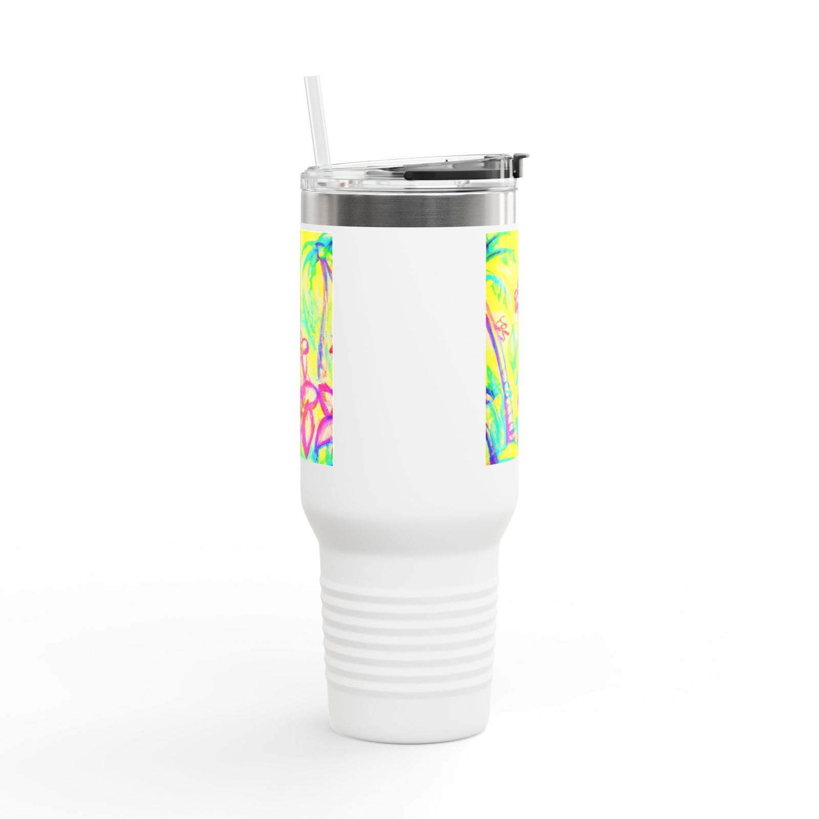 Insulated Travel Mug, 40oz / Tropical Doodles, Yellow - Perfect for Outdoor Adventures