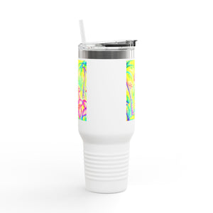 Insulated Travel Mug, 40oz / Tropical Doodles, Yellow - Perfect for Outdoor Adventures