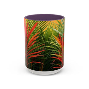 Accent Coffee Mug (11, 15oz), 8 Colors - Red Flame Palm