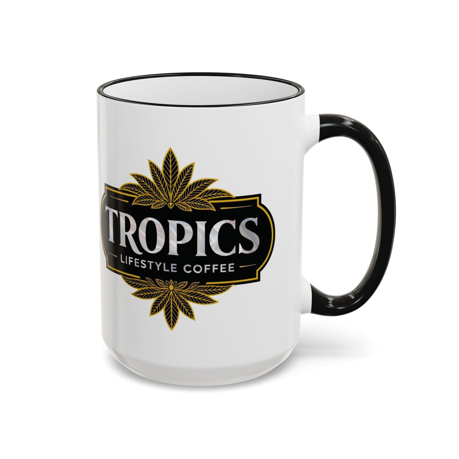 Accent Rim & Handle Mug – Tropics Lifestyle Coffee, Deco Long Logo