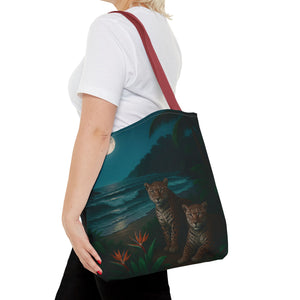 Tropical Beach & Jaguars Tote Bag, Black - 3 Sizes