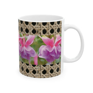 Ceramic White Mug - 11oz & 15oz, Wicker & Two Fuchsias Photo
