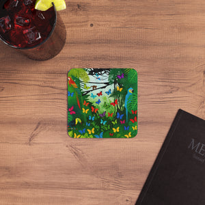 Bulk Hardboard Coffee Coasters — Colorful Parrots & Butterflies (Set of 50/100)