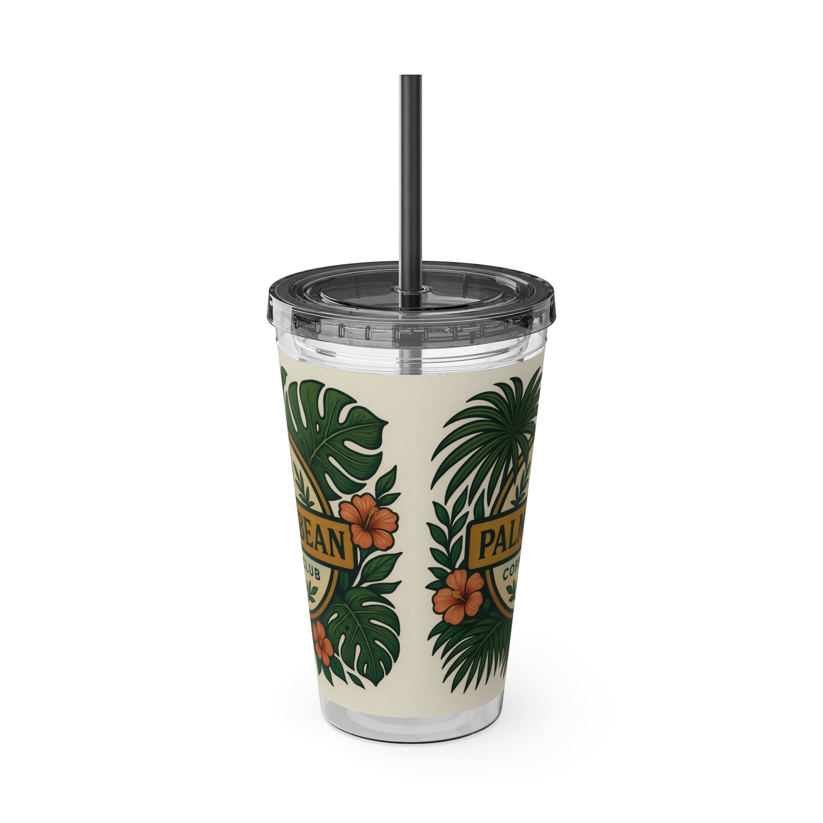 Tropical Tumbler with Straw | 16oz: Palm & Bean Coffee Club