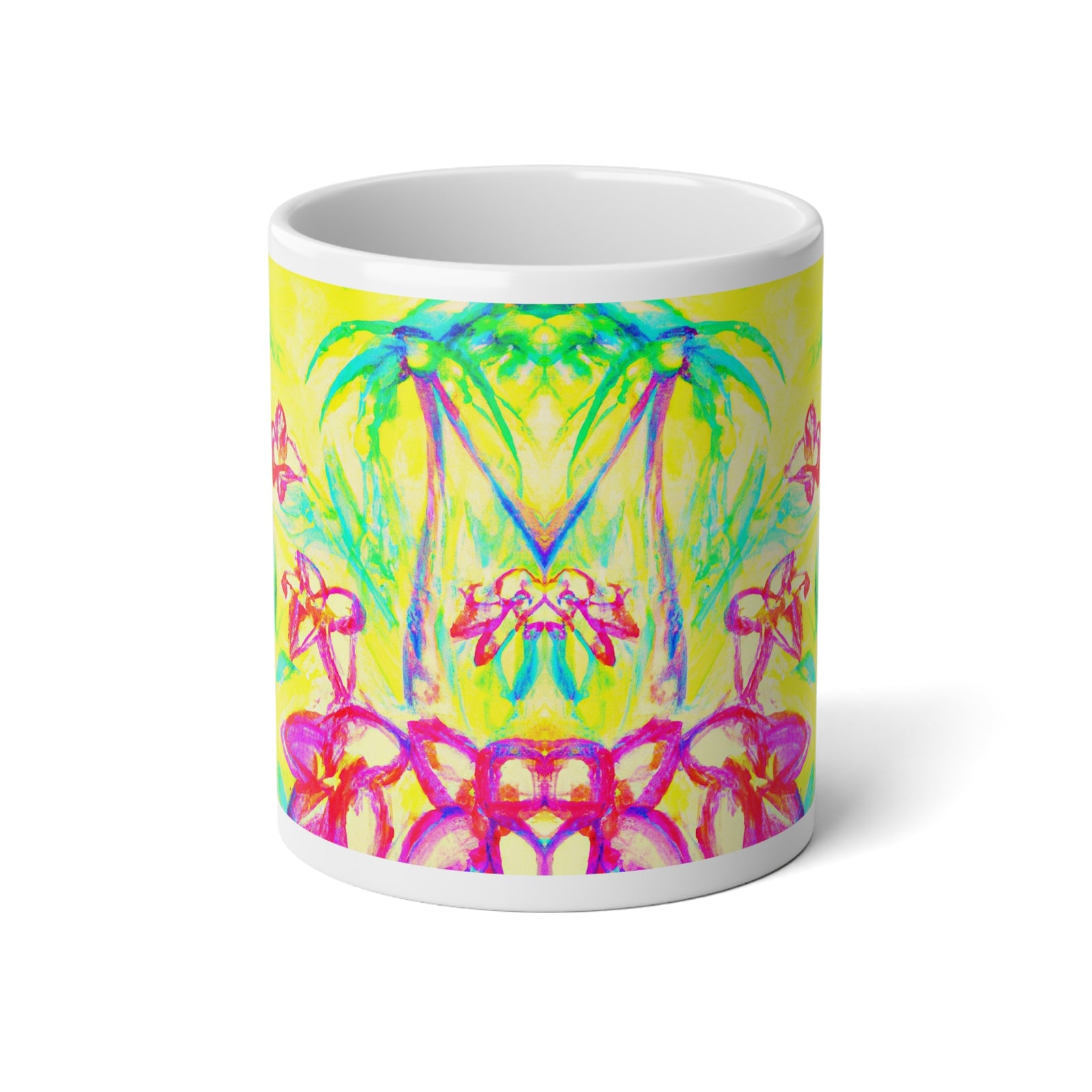 Jumbo Mug, 20oz, Tropical Doodles, Yellow | Tropical Coffee Cup