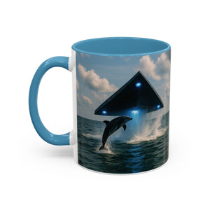 Accent Coffee Mug (11, 15oz), 8 Colors - UFO and Dolphin