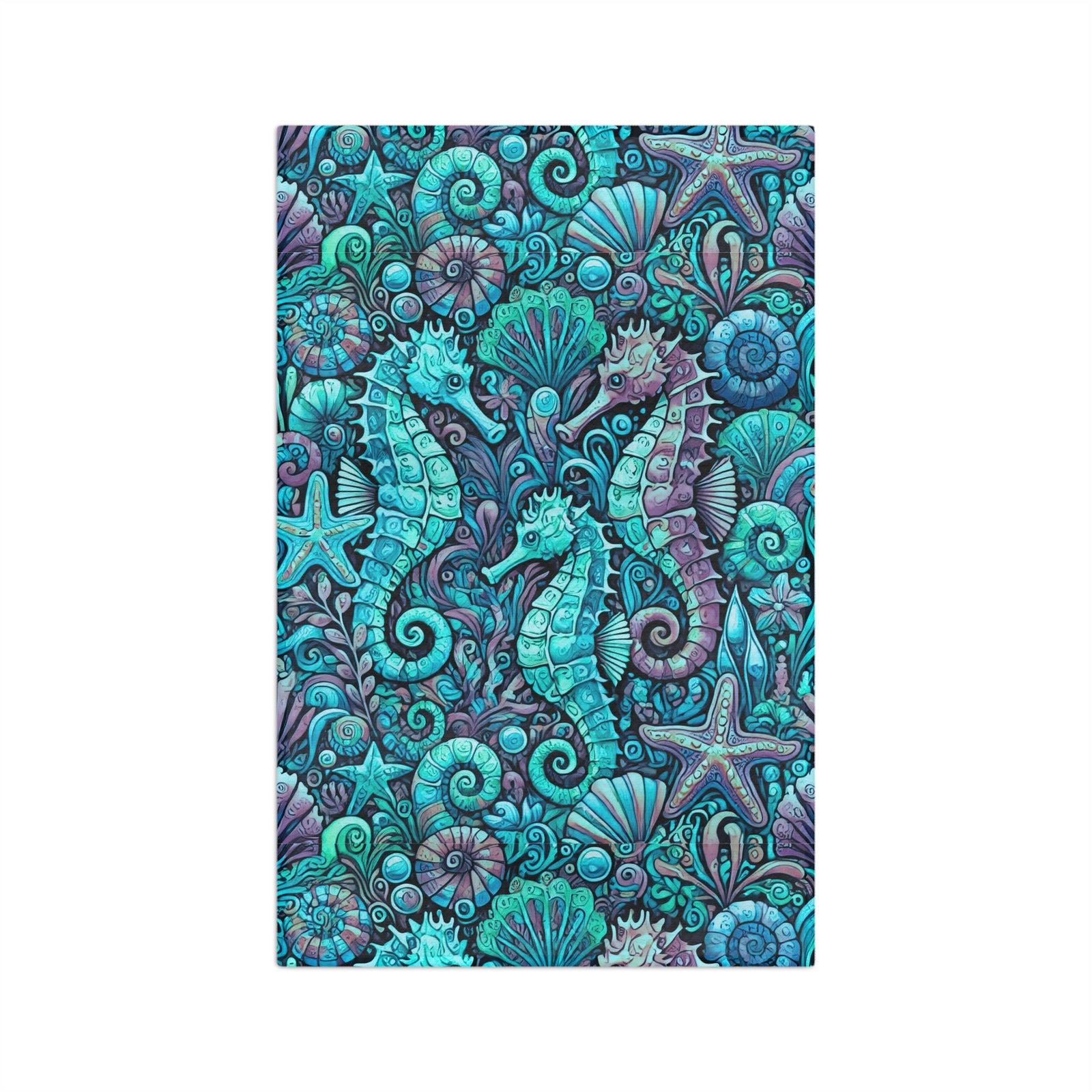 Tropical Microfiber Coffee/Tea Towel – Seahorse Trio, Turquoise