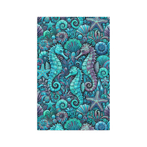 Tropical Microfiber Coffee/Tea Towel – Seahorse Trio, Turquoise
