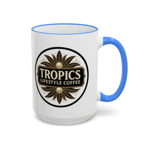Accent Rim & Handle Coffee Mug — Tropics Lifestyle Coffee Pearl/Palm Logo