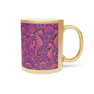 Tropical Metallic Mug, Gold or Silver - Seahorse Trio, Heatwave