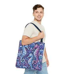 Seahorse Trio Tote Bag, Blue - 3 Sizes