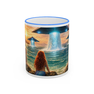 Accent Rim & Handle Coffee Mug — UFO & Mermaids