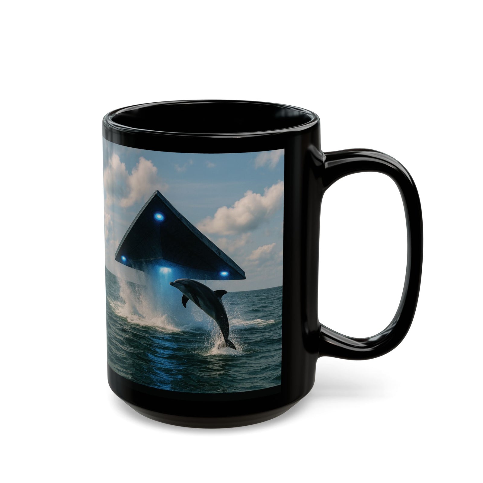 Black Coffee Mug - UFO & Dolphin