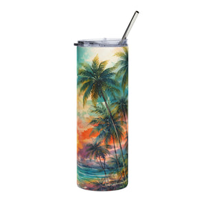20oz Stainless Steel Tumbler — Sunset Statue of Liberty Beach Scene