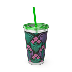 Tropical Tumbler with Straw | 16 oz: Midnight Hibiscus Deco, Pink