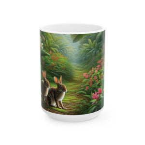 Ceramic White Mug - 11oz & 15oz, Hiding Bunnies