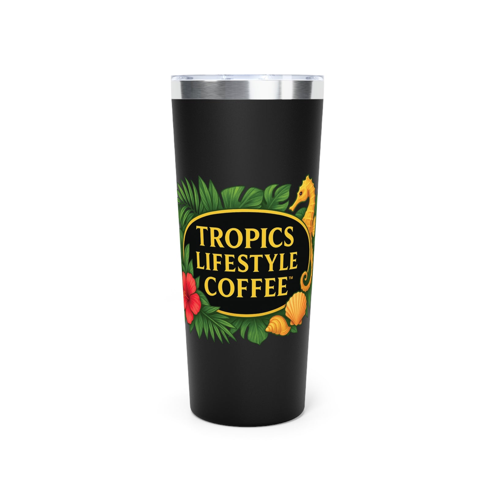 22oz Insulated Tumbler/Vacuum Copper Travel Cup ~ Tropics Lifestyle Coffee, Seahorse Logo
